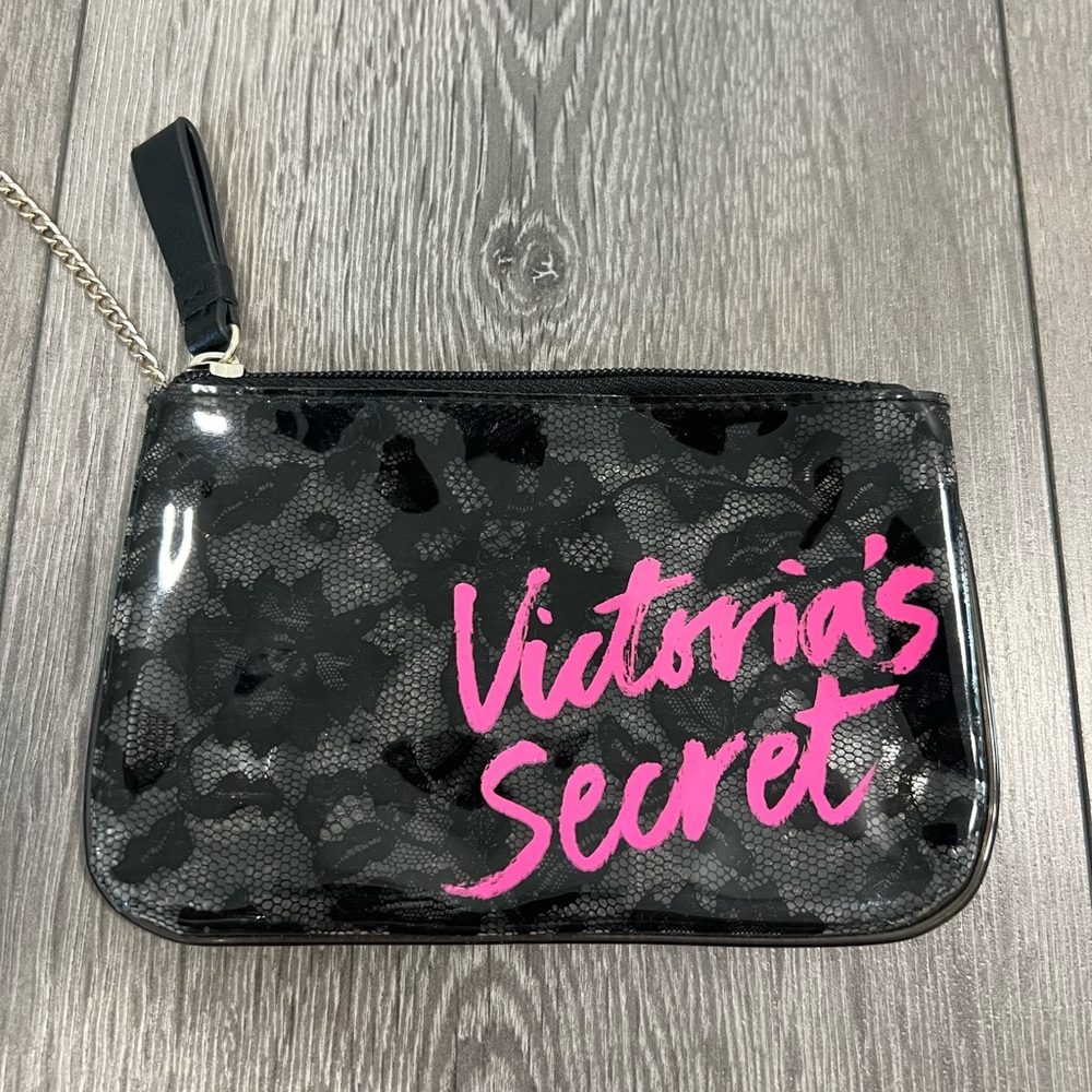 Victoria’s Secret Beauty Rush Black Lace Pink Gold Coin Pouch Makeup Bag Purse - Picture 3 of 5